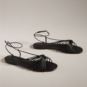 By Anthropologie Strappy Flat Sandals Black Size 11 NWOB